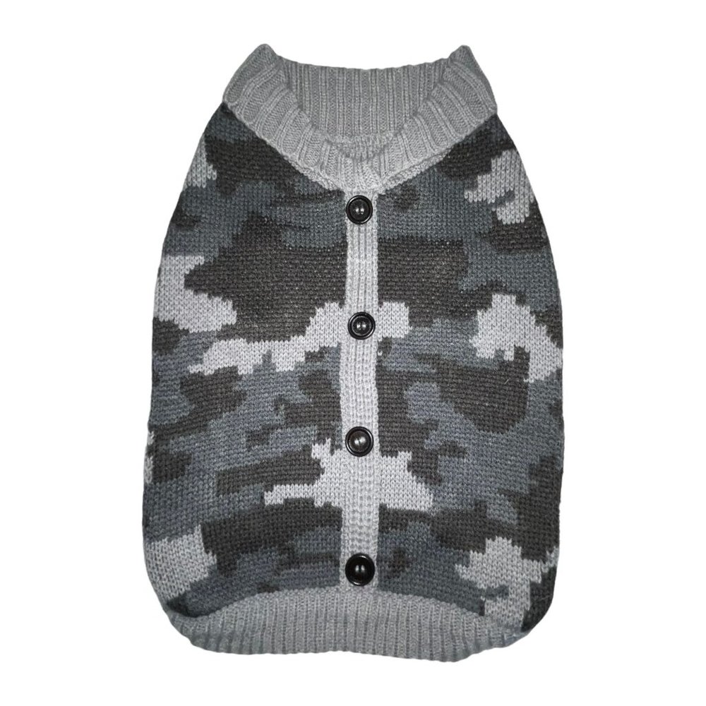 NWT Top Paw Grey Camo Cardigan Gray Camouflage Pullover Sweater Winter Dog L